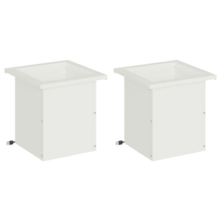 Plantekasse med LED 2 stk. Hvid 30 x 30 x 30 cm Stål