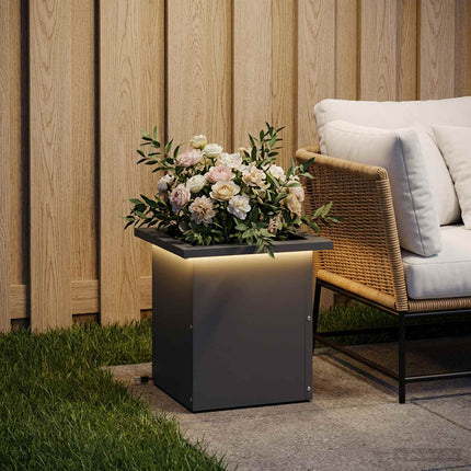 Plantekasse med LED Antracit 30 x 30 x 30 cm Stål