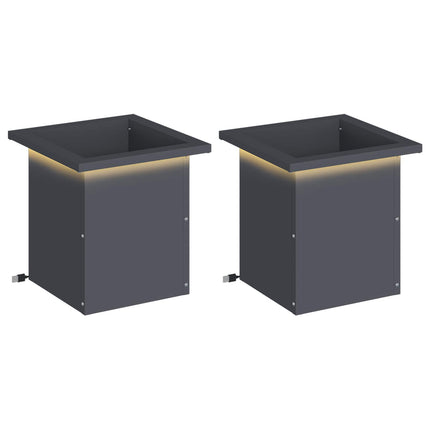 Plantekasse med LED 2 stk. Antracit 30 x 30 x 30 cm Stål