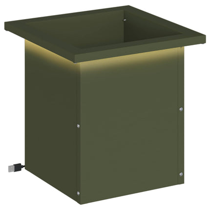 Plantekasse med LED Olivengrøn 30 x 30 x 30 cm Stål