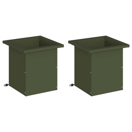 Plantekasse med LED 2 stk. Olivengrøn 30 x 30 x 30 cm Stål