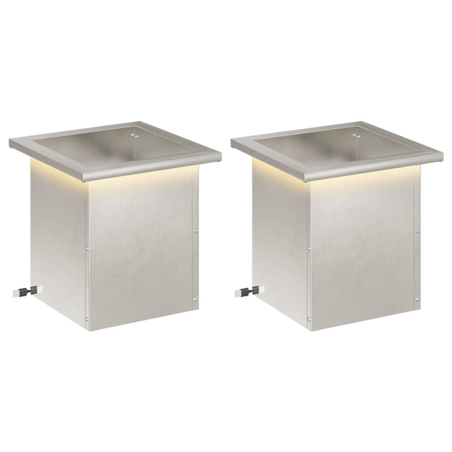 Plantekasse med LED 2 stk. Sølv 30 x 30 x 30 cm Rustfrit stål