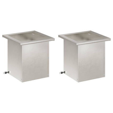 Plantekasse med LED 2 stk. Sølv 30 x 30 x 30 cm Rustfrit stål