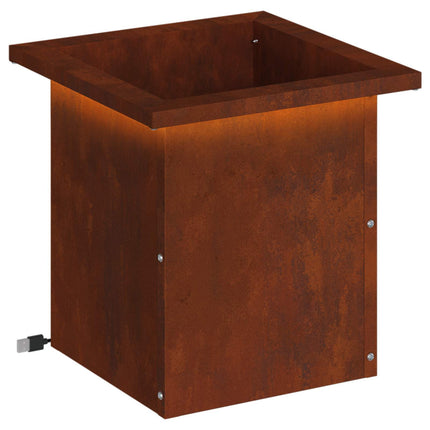 Plantekasse med LED Rusten 30 x 30 x 30 cm Cortenstål