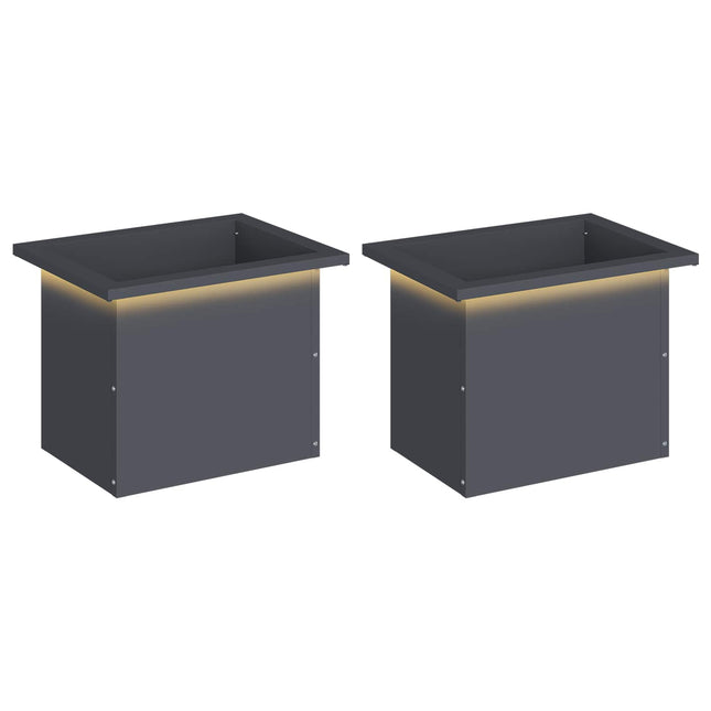 Plantekasse med LED 2 stk. Antracit 30 × 40 × 30 cm Stål