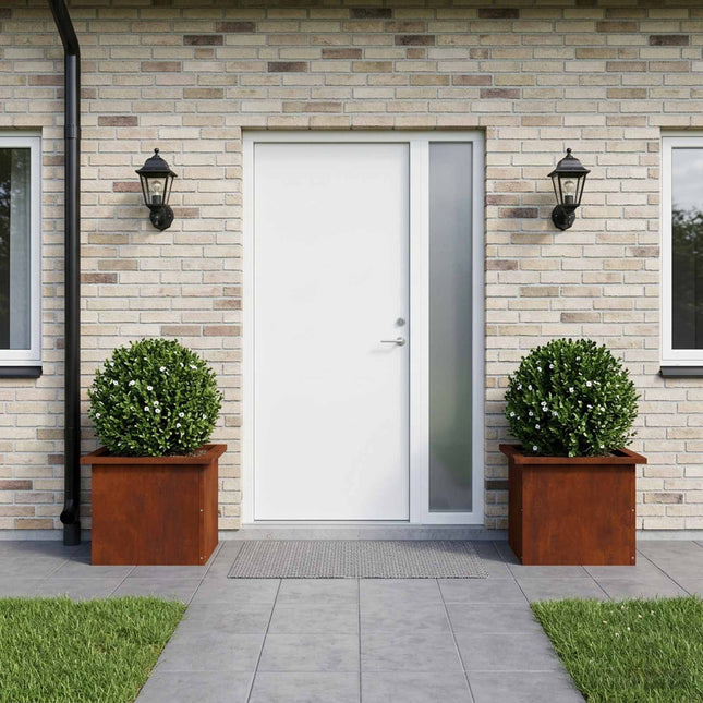 Plantekasse med LED 2 stk. Rusten 30 × 40 × 30 cm Cortenstål