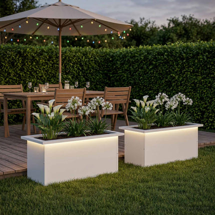 Plantekasse med LED 2 stk. Hvid 30 × 60 × 30 cm Stål