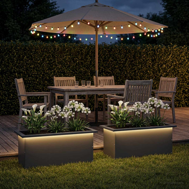 Plantekasse med LED 2 stk. Antracit 30 × 60 × 30 cm Stål