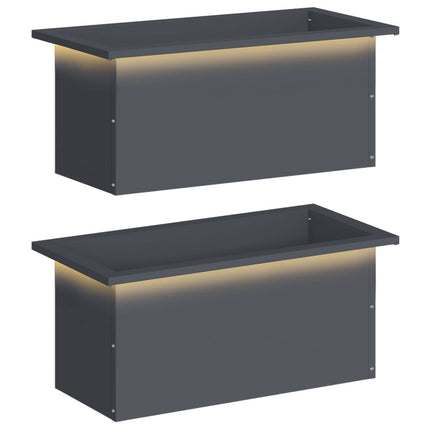 Plantekasse med LED 2 stk. Antracit 30 × 60 × 30 cm Stål