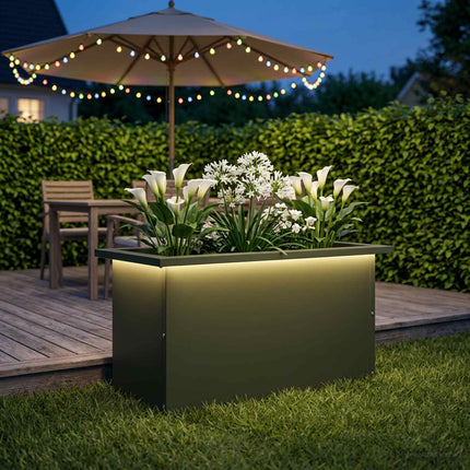 Plantekasse med LED Olivengrøn 30 x 60 x 30 cm Stål