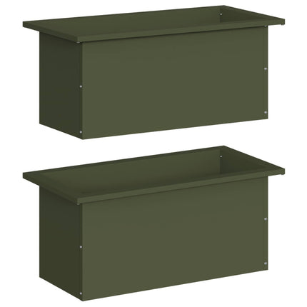 Plantekasse med LED 2 stk. Olivengrøn 30 × 60 × 30 cm Stål