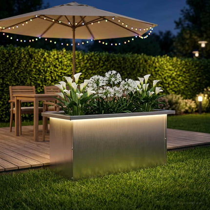 Plantekasse med LED Sølv 30 x 60 x 30 cm Rustfrit stål