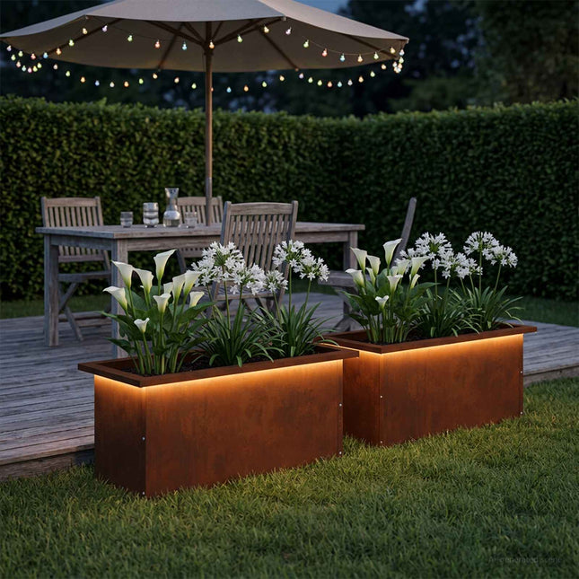 Plantekasse med LED 2 stk. Rusten 30 × 60 × 30 cm Cortenstål