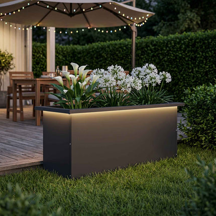 Plantekasse med LED Sort 30 x 80 x 30 cm Stål