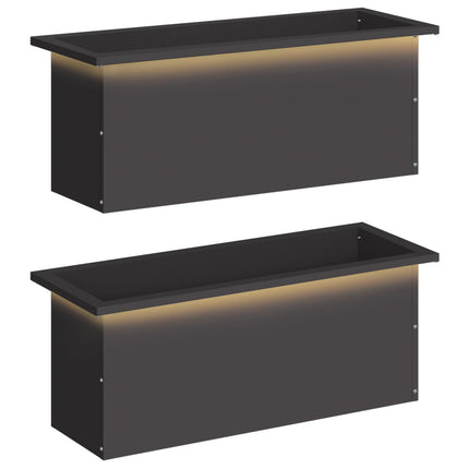 Plantekasse med LED 2 stk. Sort 30 x 80 x 30 cm Stål
