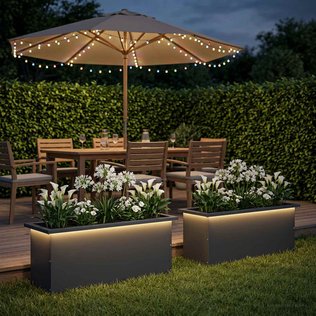Plantekasse med LED 2 stk. Antracit 30 x 80 x 30 cm Stål