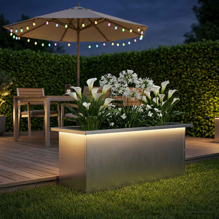 Plantekasse med LED Sølv 30 x 80 x 30 cm Rustfrit stål