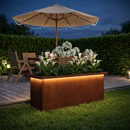 Plantekasse med LED Rusten 30 x 80 x 30 cm Cortenstål
