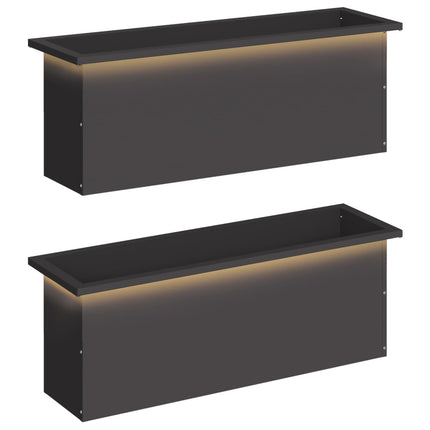 Plantekasse med LED 2 stk. Sort 30 × 100 × 30 cm Stål