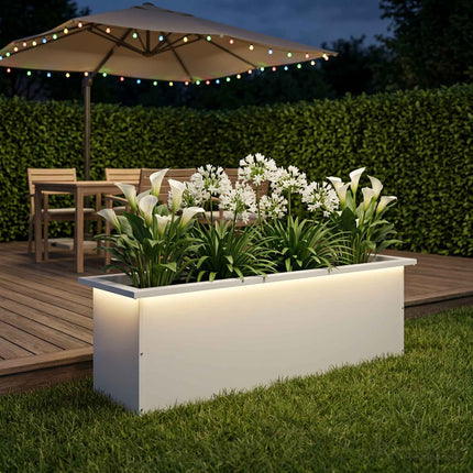 Plantekasse med LED Hvid 30 × 100 × 30 cm Stål