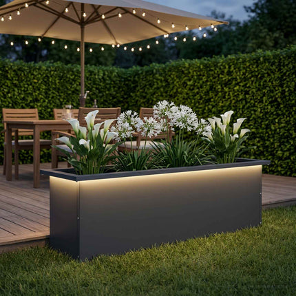 Plantekasse med LED Antracit 30 × 100 × 30 cm Stål