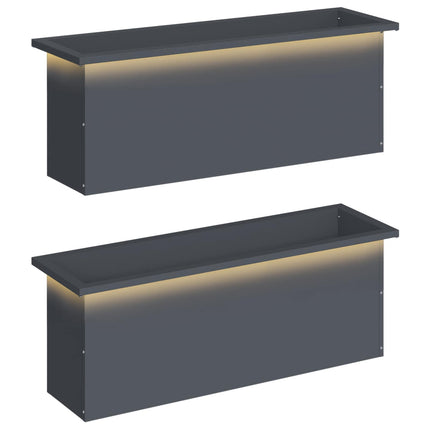 Plantekasse med LED 2 stk. Antracit 30 x 100 x 30 cm Stål