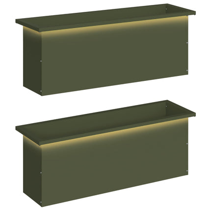 Plantekasse med LED 2 stk. Olivengrøn 30 × 100 × 30 cm Stål
