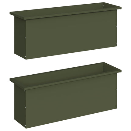 Plantekasse med LED 2 stk. Olivengrøn 30 × 100 × 30 cm Stål