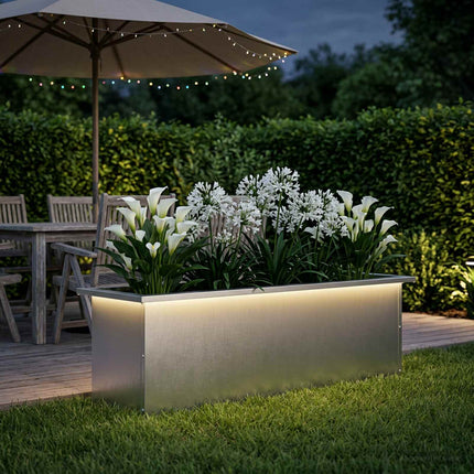 Plantekasse med LED Sølv 30 x 100 x 30 cm Rustfrit stål