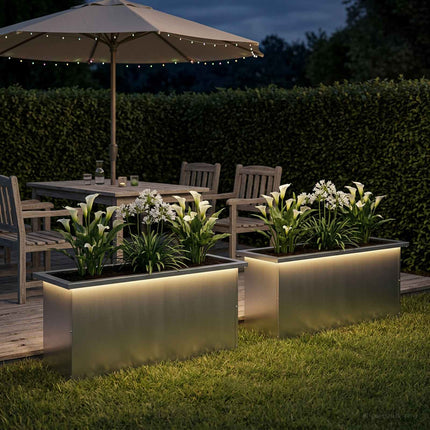 Plantekasse med LED 2 stk. Sølv 30 × 100 × 30 cm