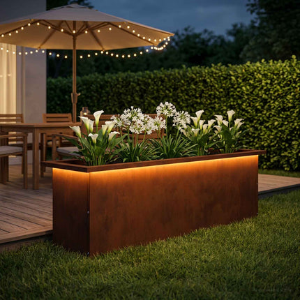 Plantekasse med LED Rusten 30 × 100 × 30 cm Cortenstål