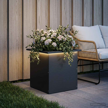 Plantekasse med LED Sort 40 x 40 x 40 cm Stål