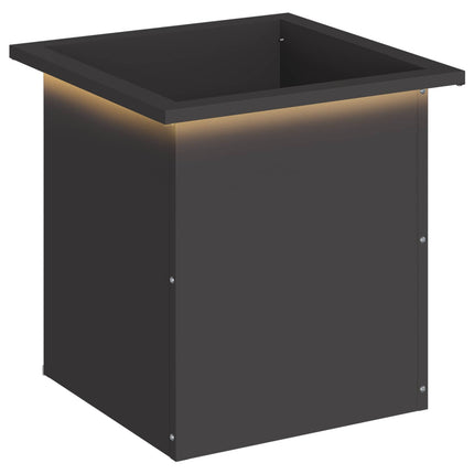 Plantekasse med LED Sort 40 x 40 x 40 cm Stål