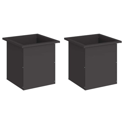 Plantekasse med LED 2 stk. Sort 40 x 40 x 40 cm Stål