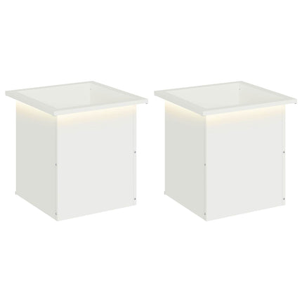 Plantekasse med LED 2 stk. Hvid 40 x 40 x 40 cm Stål
