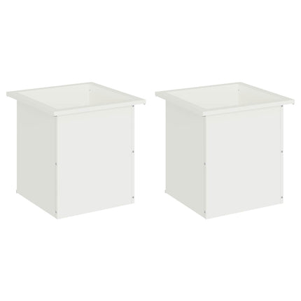 Plantekasse med LED 2 stk. Hvid 40 x 40 x 40 cm Stål