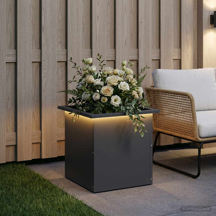 Plantekasse med LED Antracit 40 x 40 x 40 cm Stål