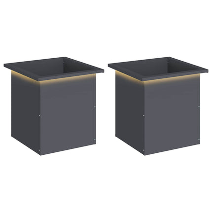 Plantekasse med LED 2 stk. Antracit 40 x 40 x 40 cm Stål