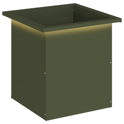 Plantekasse med LED Olivengrøn 40 x 40 x 40 cm Stål