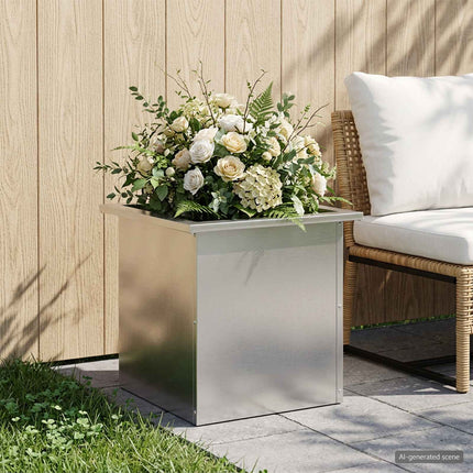 Plantekasse med LED Sølv 40 x 40 x 40 cm Rustfrit stål