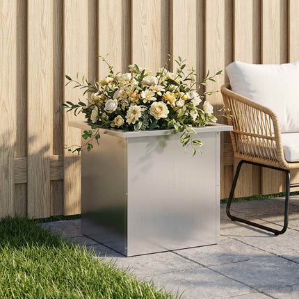 Plantekasse med LED Sølv 40 x 40 x 40 cm Galvaniseret stål