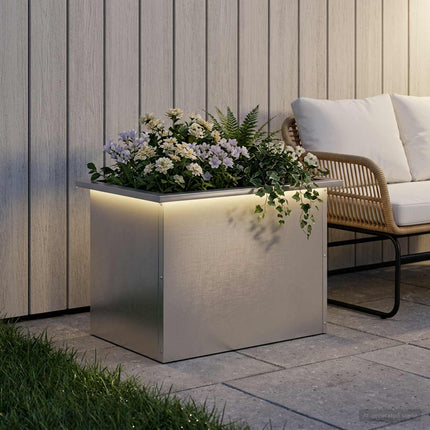 Plantekasse med LED Sølv 40 x 60 x 40 cm Rustfrit stål