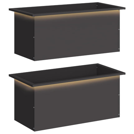 Plantekasse med LED 2 stk. Sort 40 x 80 x 40 cm Stål