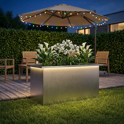 Plantekasse med LED Sølv 40 x 80 x 40 cm Rustfrit stål