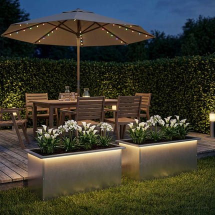 Plantekasse med LED 2 stk. Sølv 40 x 80 x 40 cm Rustfrit stål