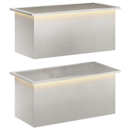 Plantekasse med LED 2 stk. Sølv 40 x 80 x 40 cm Rustfrit stål