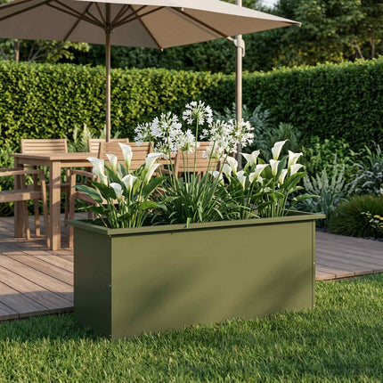 Plantekasse med LED Olivengrøn 40 × 100 × 40 cm Stål