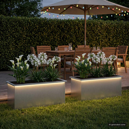 Plantekasse med LED 2 stk. Sølv 40 × 100 × 40 cm Rustfrit stål