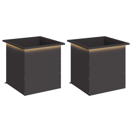 Plantekasse med LED 2 stk. Sort 50 × 50 × 48 cm Stål