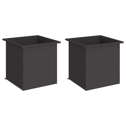 Plantekasse med LED 2 stk. Sort 50 × 50 × 48 cm Stål